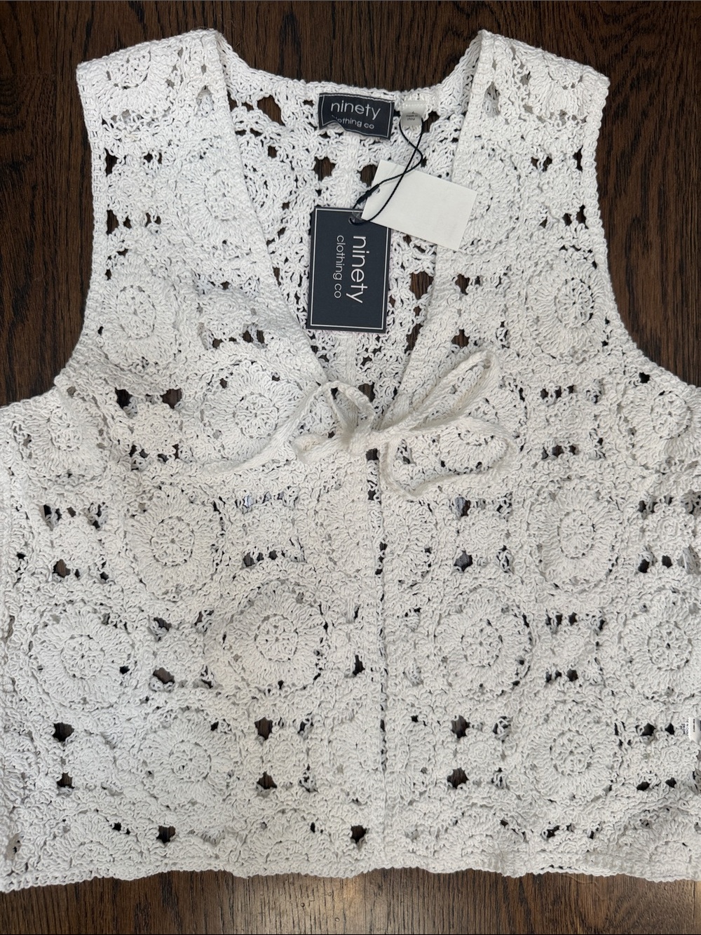 ninety Clothing Co. Women’s Ivory Crochet Tank Vest